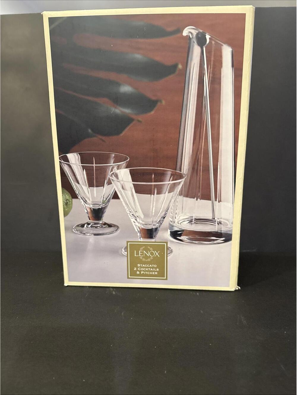 Lenox Staccato (2) Cocktail Glasses With Pitcher Decanter Crystal Collection